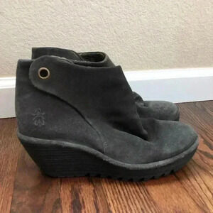 Fly London Yebi Suede Wedge Gray Ankle Boot Shoes Size 40, 9-9.5